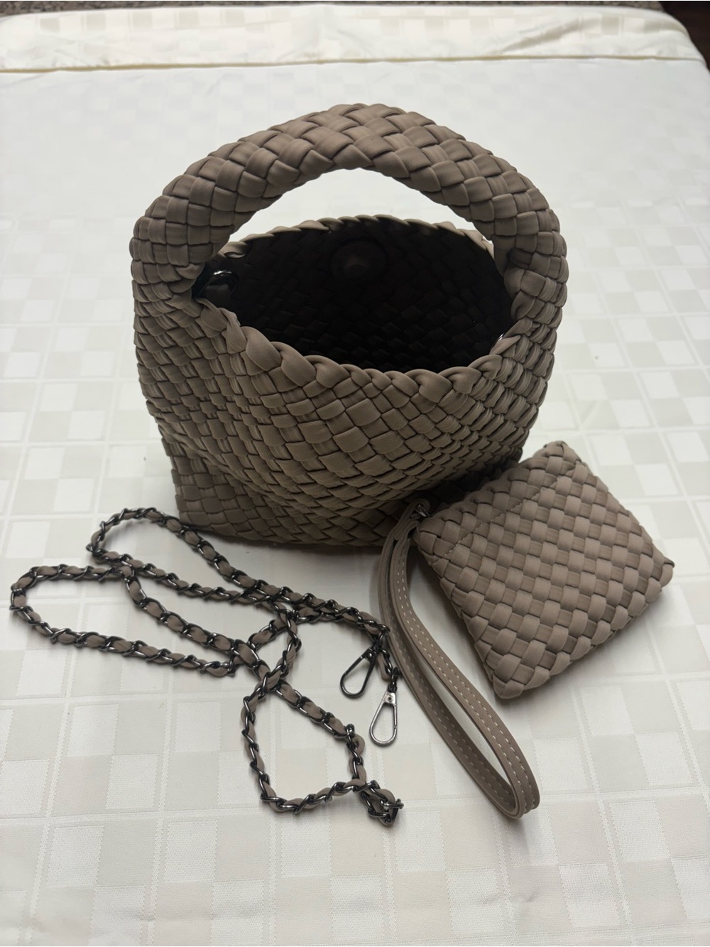 & Other Stories Taupe Woven Mini Bag with Chain Strap and Wristlet